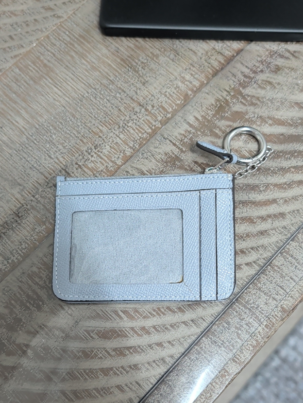 Coach Light Blue Leather Zip Card Case Keychain - Picture 2 of 4